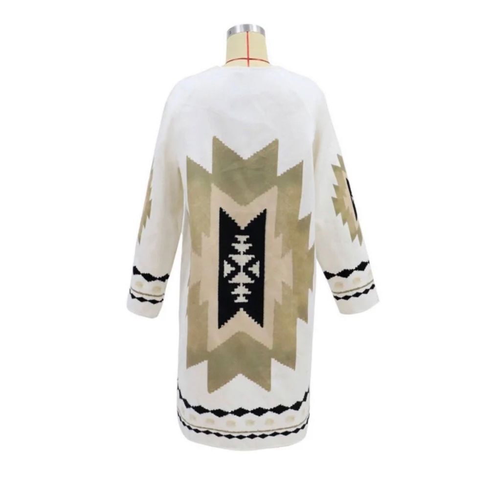 2XL White Aztec Long Cardigan Womens Western Open Front Duster - Picture 3 of 6
